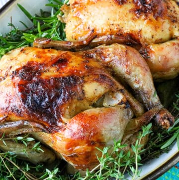 two Cornish Hen in a baking tray