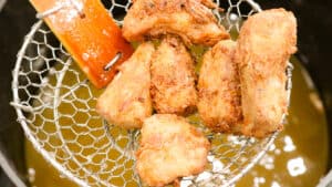 web spoon with fried jackfruit