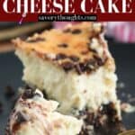 Chocolate Chips Air Fryer Cheese Cake Recipe on black plate Pinterest Pin