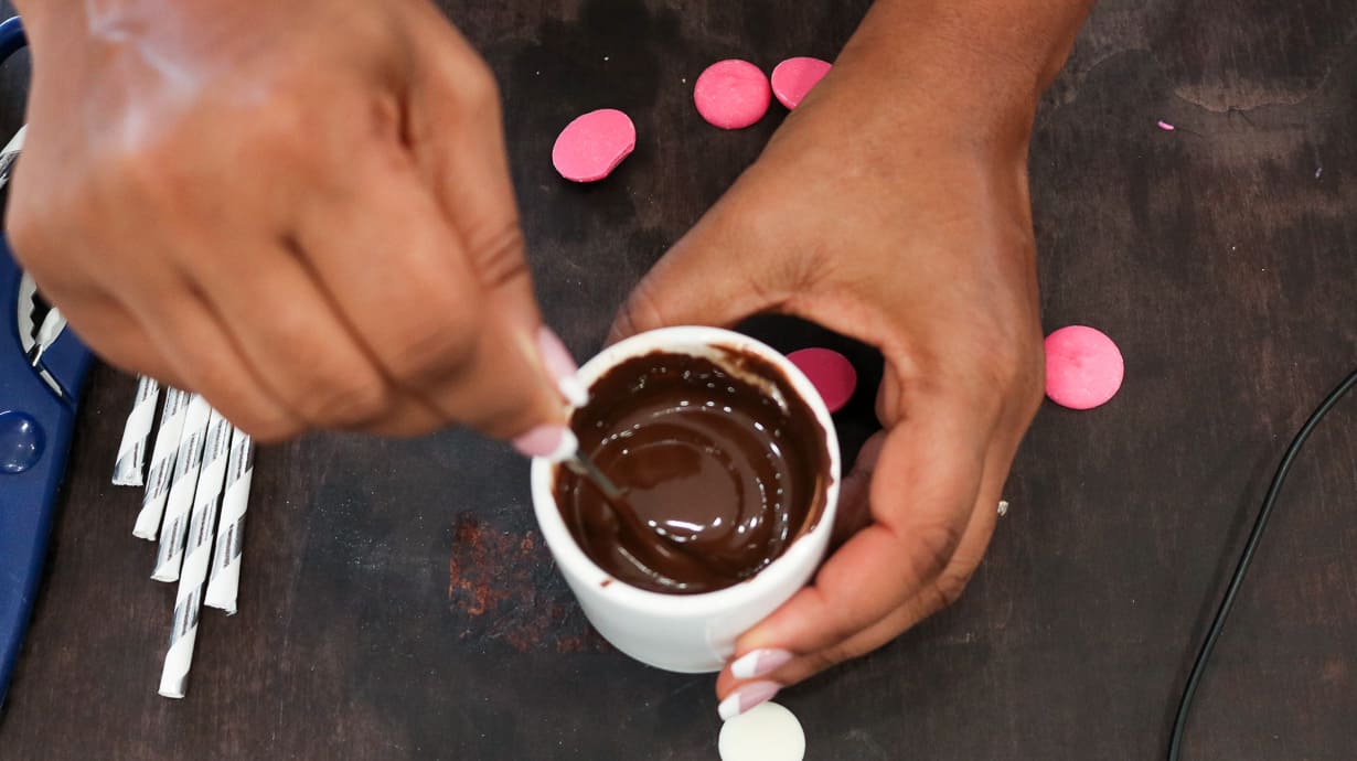chocolate being mixed in cup