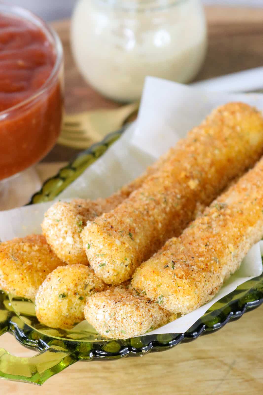 stacked up mozzarella sticks