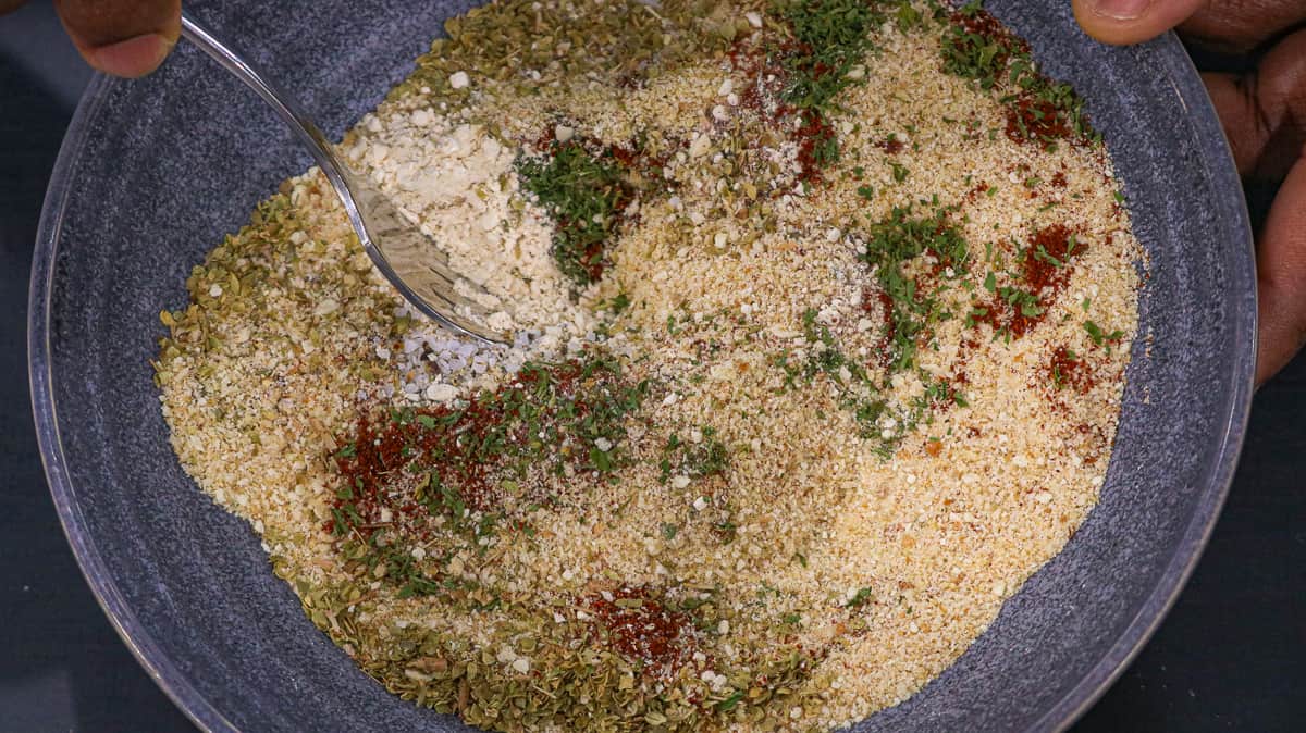 bread crumbs mixture in gray plate