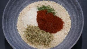 bread crumbs mixture in gray plate