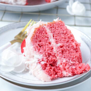 strawberry layer cake on plate