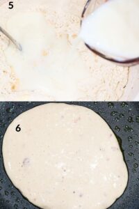 adding milk to batter then cook pancake