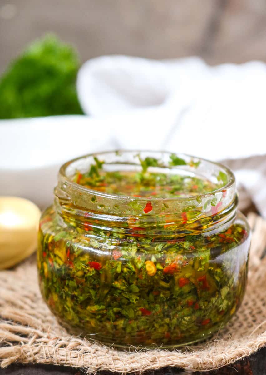 CHIMICHURRI SAUCE in glass jar