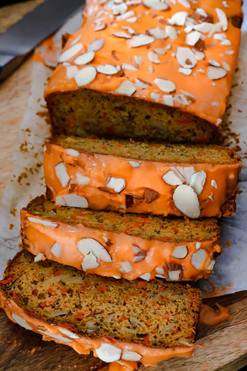 cut up carrot cake bread