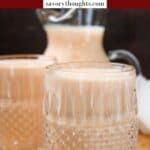 cantaloupe smoothie in glasses and pitcher Pinterest Pin