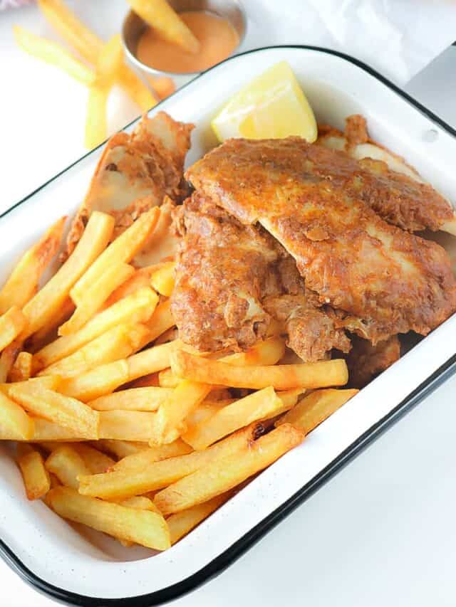 fish and fries on white plate