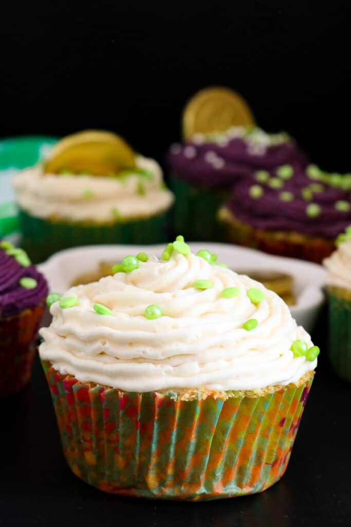 Irish cream cupcakes on black board