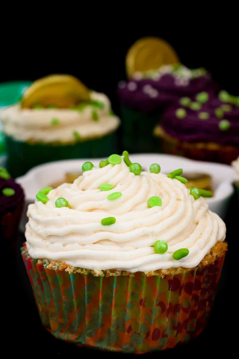 Irish cream cupcakes on black board