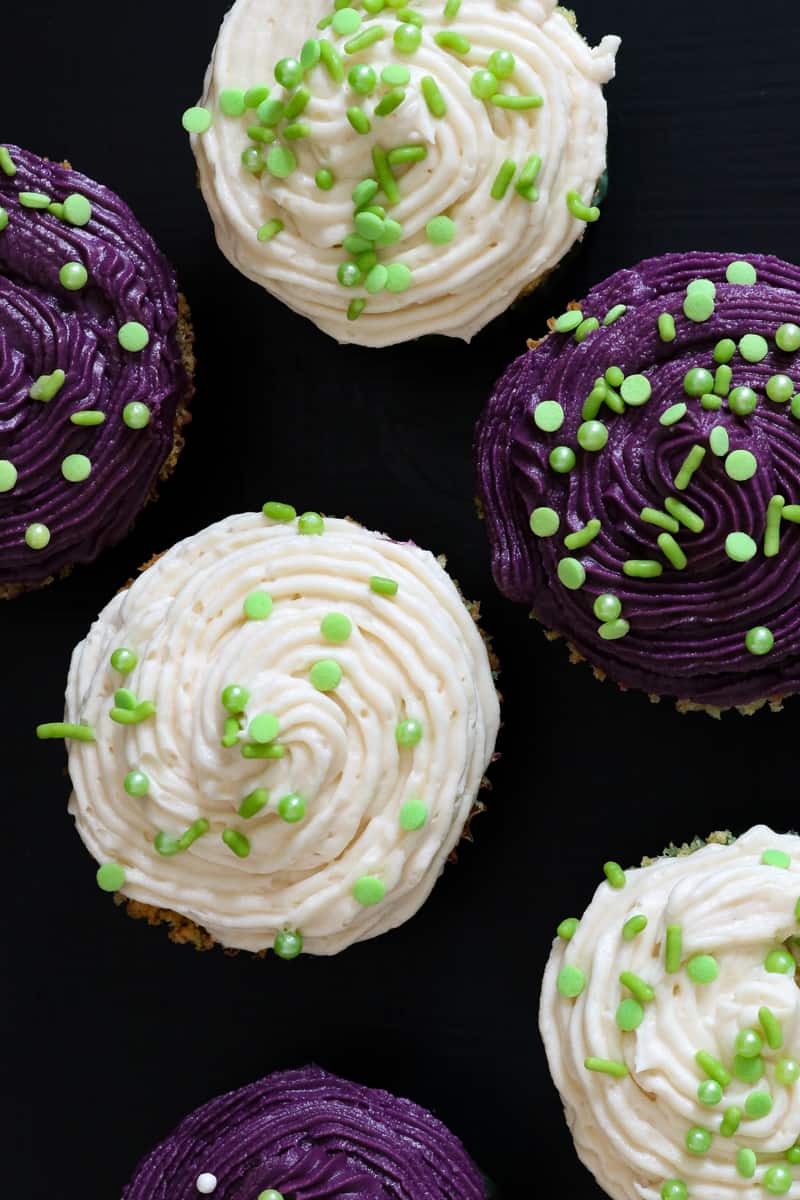 Irish cream cupcakes on black board