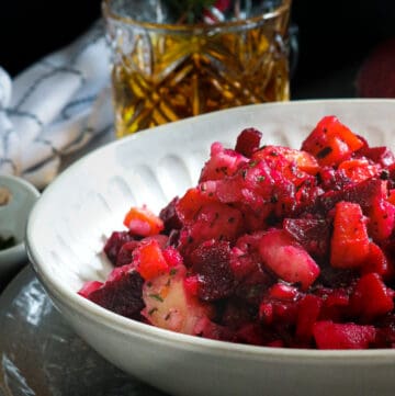 Salad Russe in large white plate