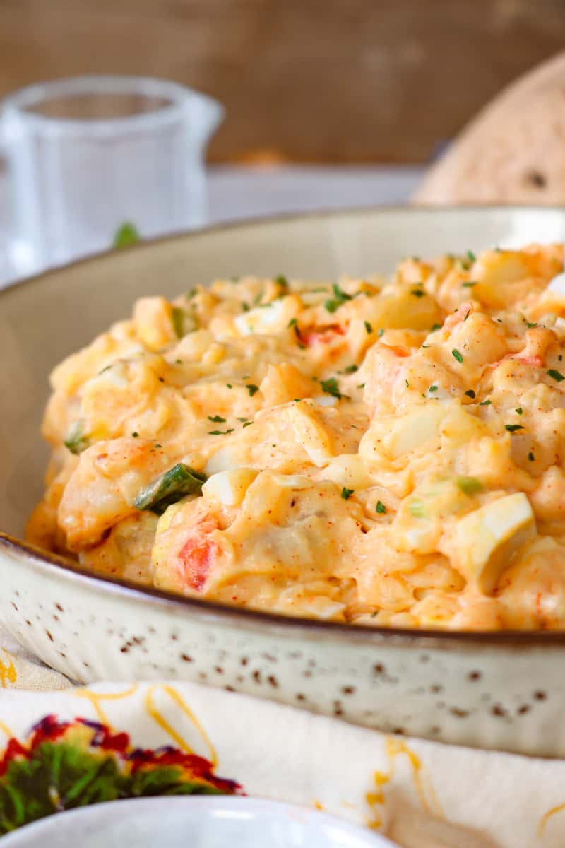 potato salad in bowl spotted bowl