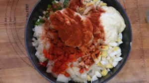seasoning on top of potato mixture