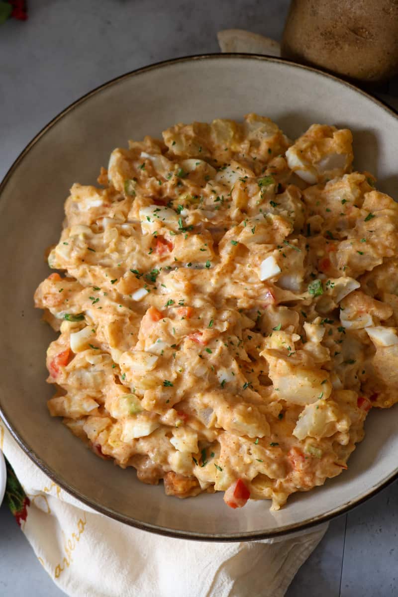 Southern Style Potato Salad in brown bowl