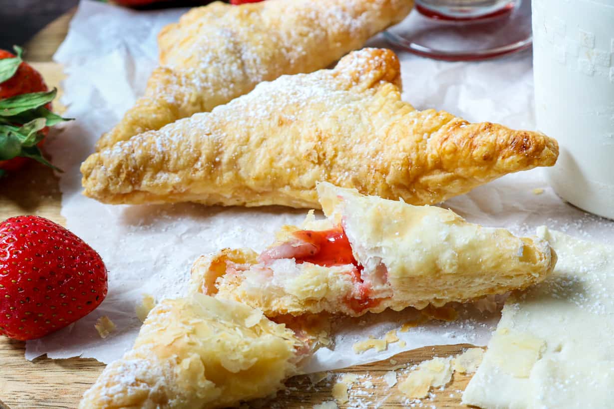 cut out strawberry turnover on parchment paper