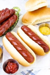 two hot dogs in buns