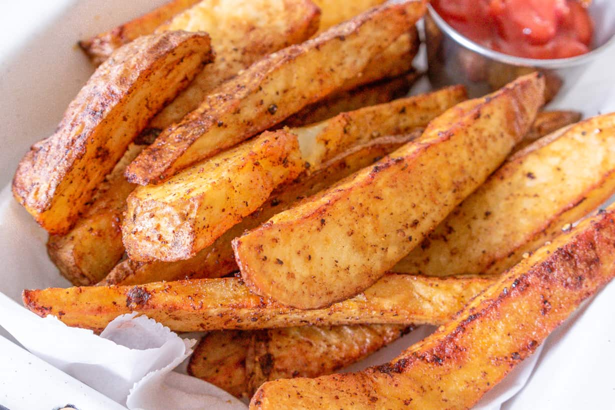 closeup view potato wedges