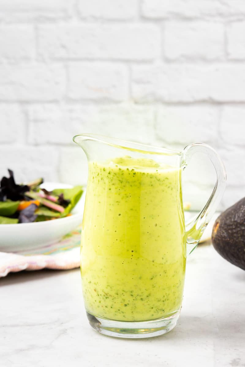 avocado Green Goddess Dressing in clear jar