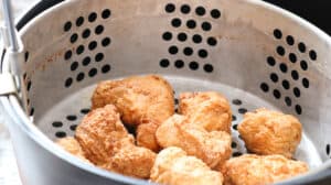 Finished fried chicken in basket