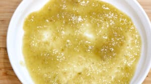 green sauce in baking dish