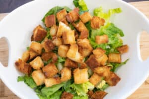 croutons over lettuce