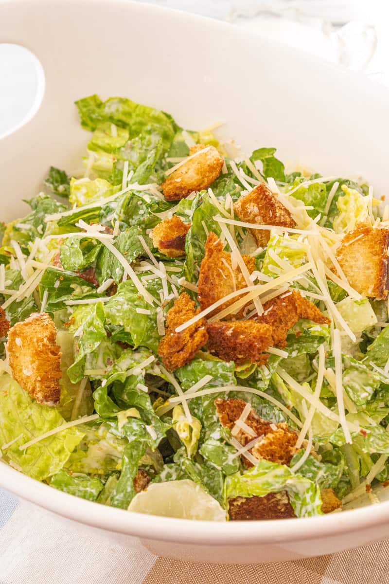lettuce, croutons and cheese in large bowl