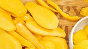 cut up Mango on cutting board