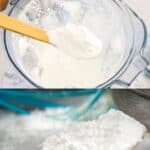 Pinterest picture of powder sugar in blender and on spoon