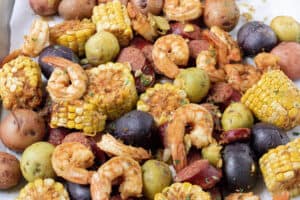 instant pot shrimp boil on cookie sheet