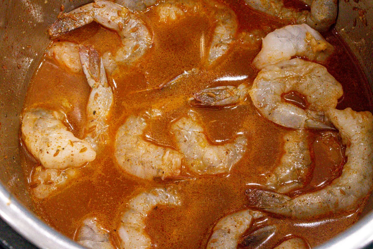 shrimp in seasoning water