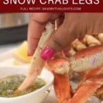 Instant Pot Crab Legs Pinterest Pin. 5-minute, succulent, fast, and enjoyable instant pot crab legs with an irresistible butter garlic sauce. Perfect for the summer outings! #instantpotcrablegs #garlicbuttersauce #crablegs #snowcrablegs #savorythoughts