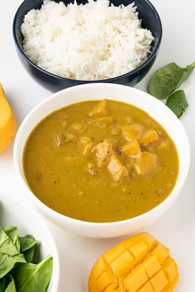 mango curry with rice and mango