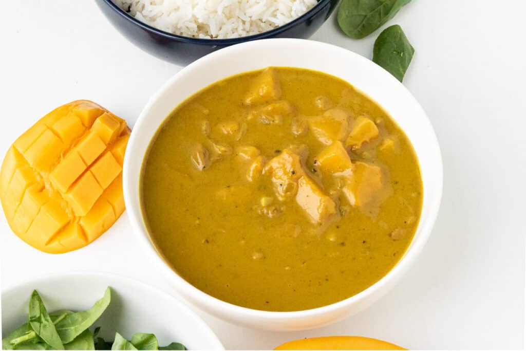 mango curry with rice and mango