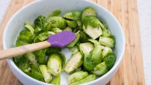 Crispy Air Fryer Brussels Sprouts on white plate