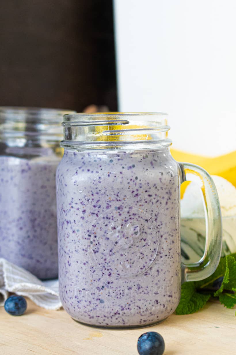 Milkshake with on board with blueberries