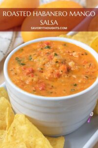 Roasted Mango Habanero Salsa Recipe Pinterest Pin - Savory Thoughts