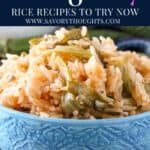 okra rice in blue bowl