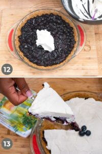 adding whipped cream and cutting pie