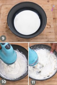 preparing whipped cream in black bowl