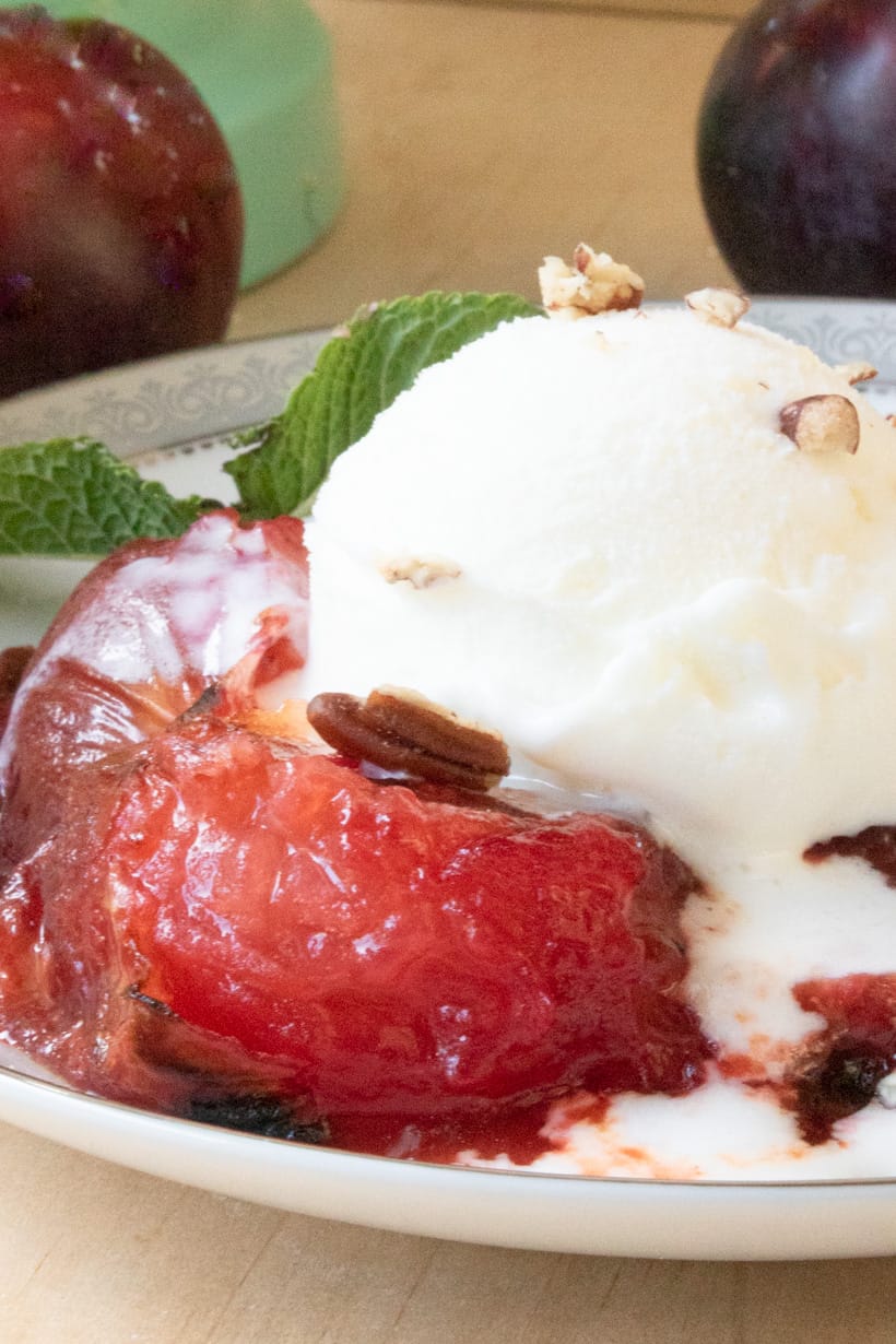 Candied Plums topped with ice cream