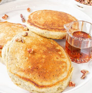 pancakes and syrup on plate