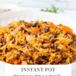 rice and pigeon peas in white bowl Pinterest pin