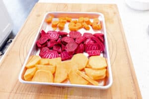 Peeled root vegetables in basket