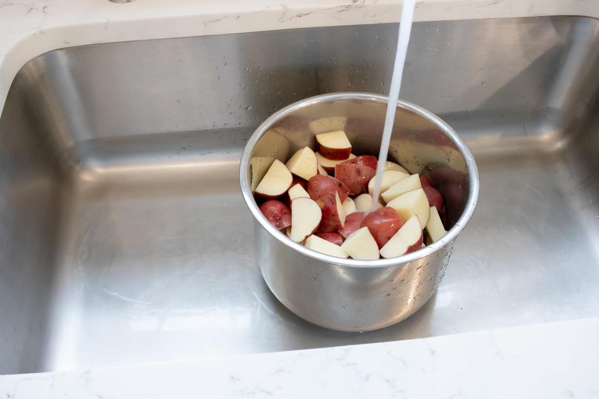 water dropping on potatoes