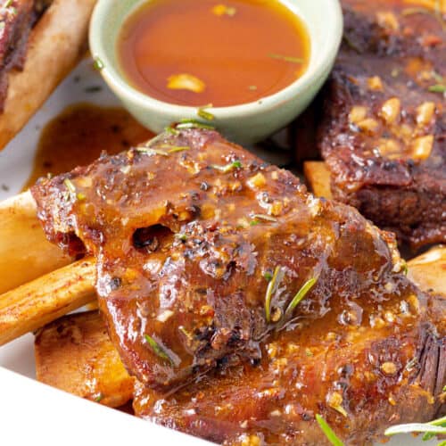 instant pot ribs topped with sauce