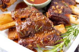 instant pot ribs topped with sauce