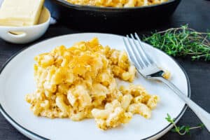 smoked Mac and cheese on plate with fork