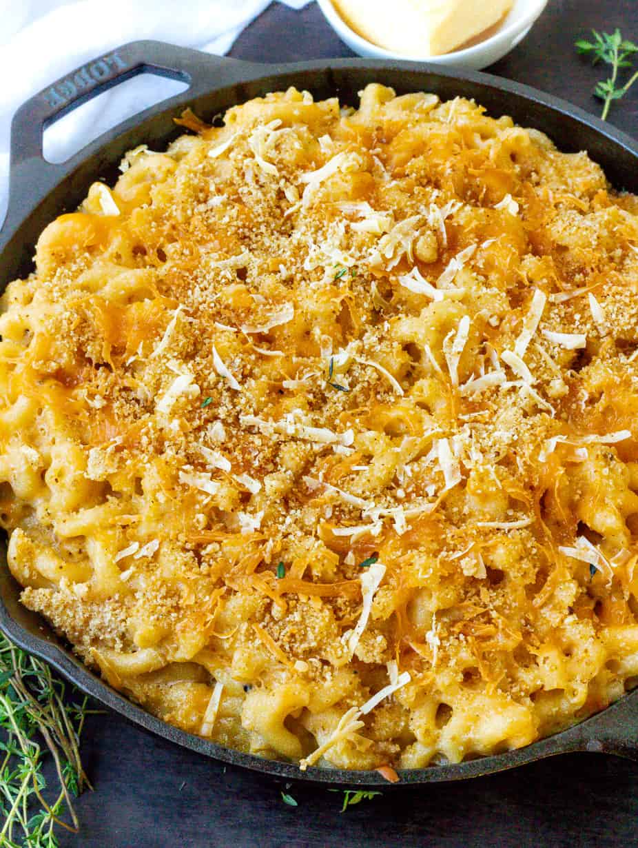 cooked smoked Mac and cheese on skillet